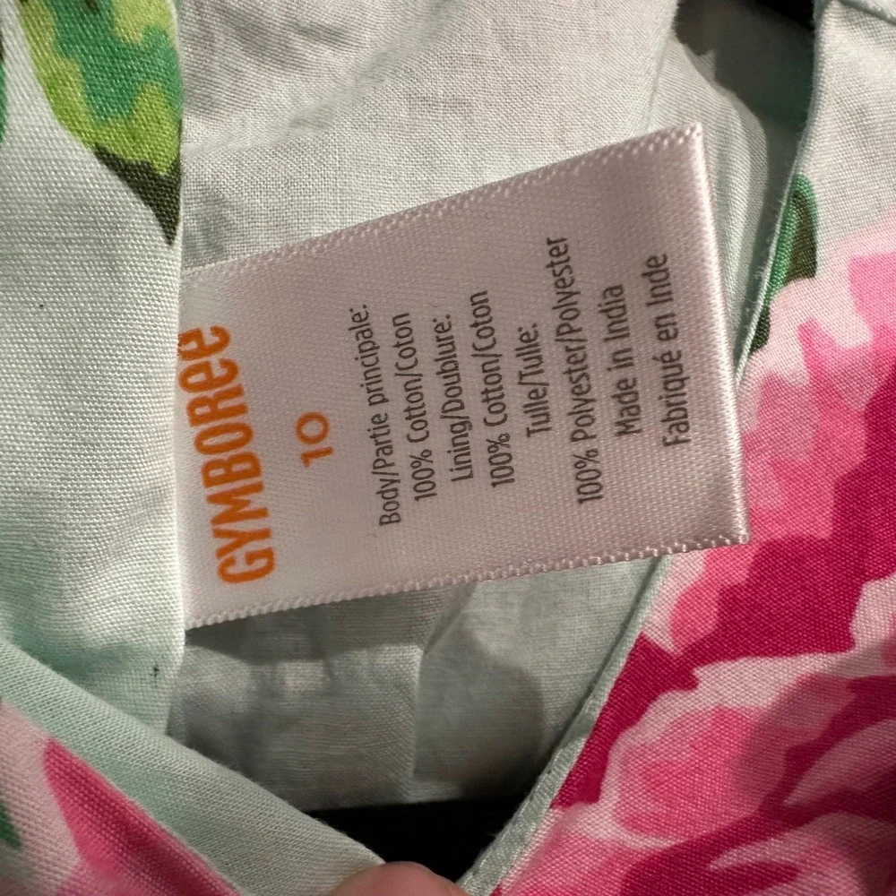 Gymboree Girls Floral Dress Aqua Pink Peony‎ Ruffle Sleeveless Party Size 10